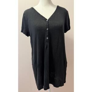 J. JILL 100% Linen Henley Style Shortsleeve Top T-Shirt Tee Oversized Size S